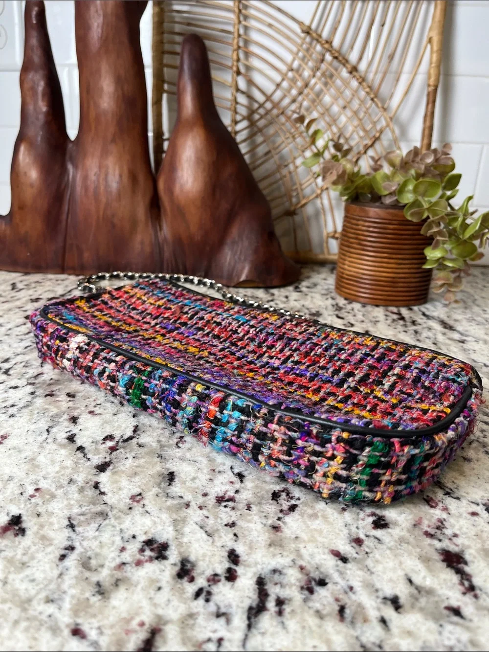 Talbots Multicolor Tweed Shoulder Bag with Black Trim & Chain